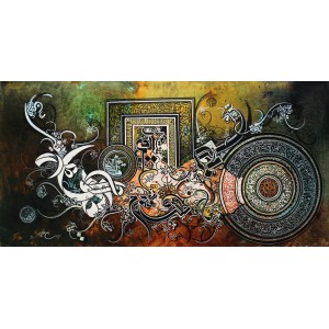 Bin Qalander, 24 x 48 Inch, Oil on Canvas, Calligraphy Painting, AC-BIQ-078